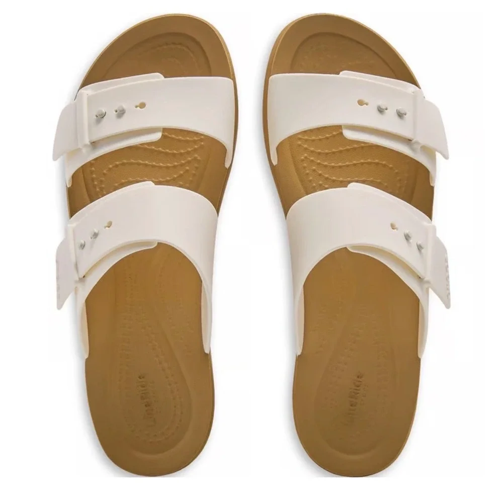 Crocs Brooklyn Low Buckle Womens Sandal Size 8 White Tan Wedge Slide NEW